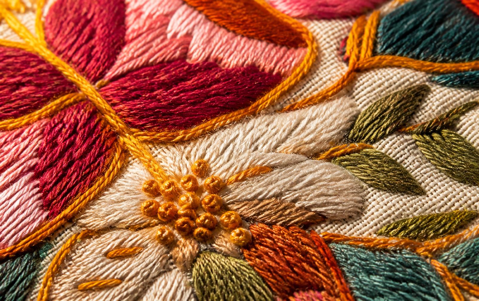 Macro view of premium embroidery thread and precise stitches